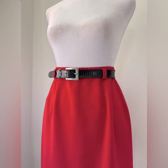 Vintage ‘90s Metro New York Red Belted Knee Length Pencil Skirt - Picture 3 of 9